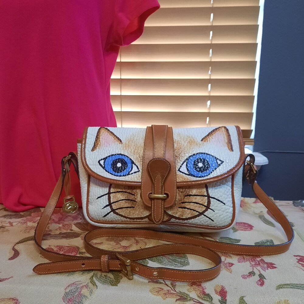 Vintage Dooney & Bourke Equestrian Hand Painted Siamese Cat Crossbody Bag